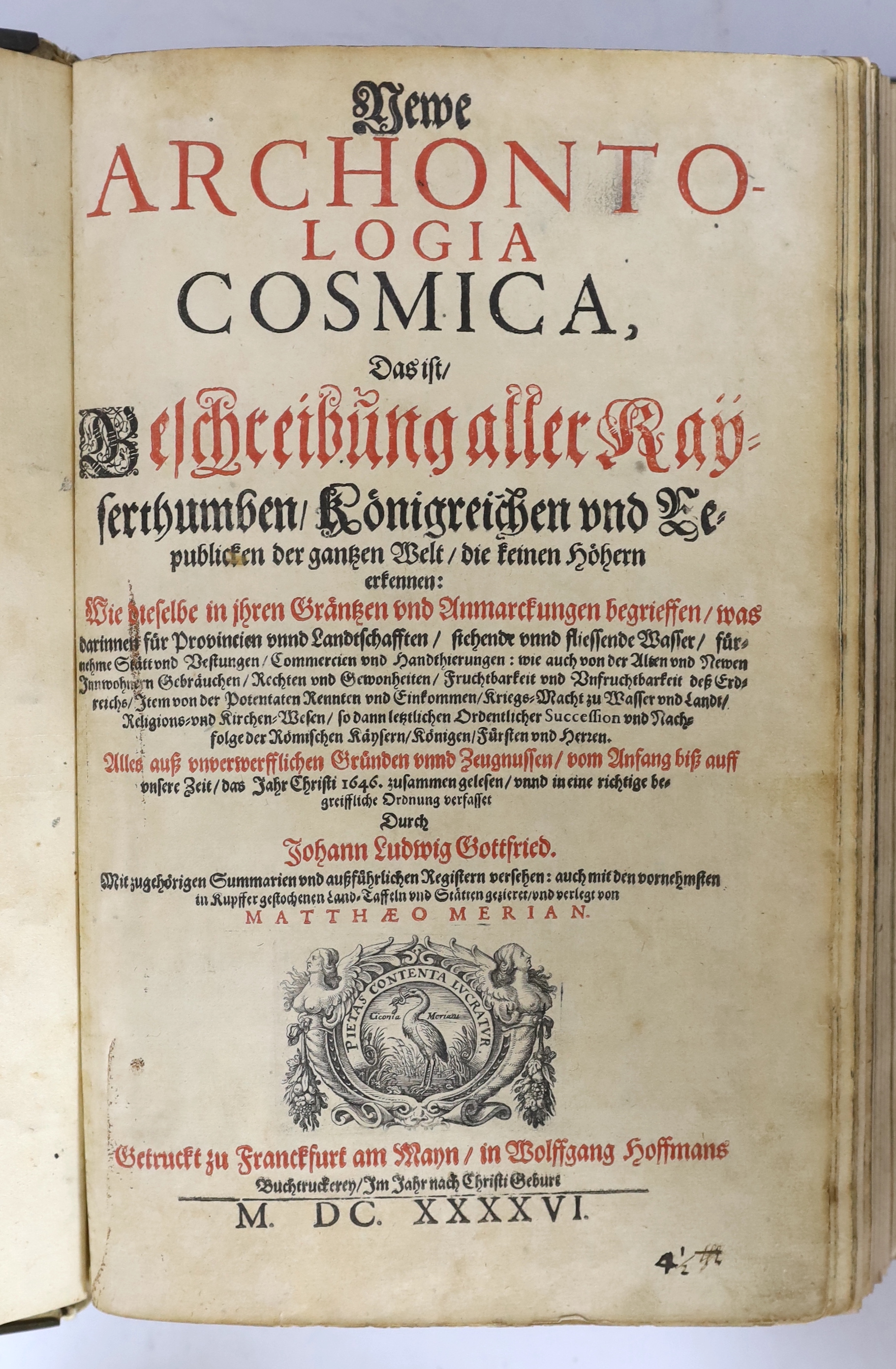 A large leather bound volume: Archonto-Logica Cosmically 1646